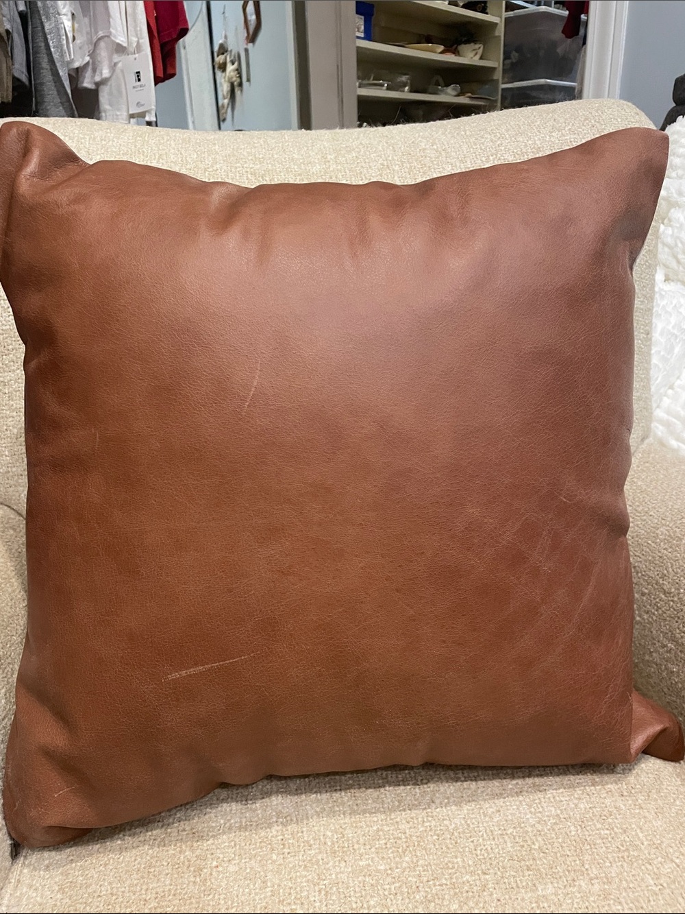 Brown Leather Accent Pillow - Home Accents